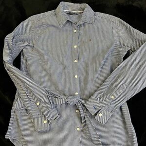 Tommy Hilfiger Blue and White Striped Button-Down